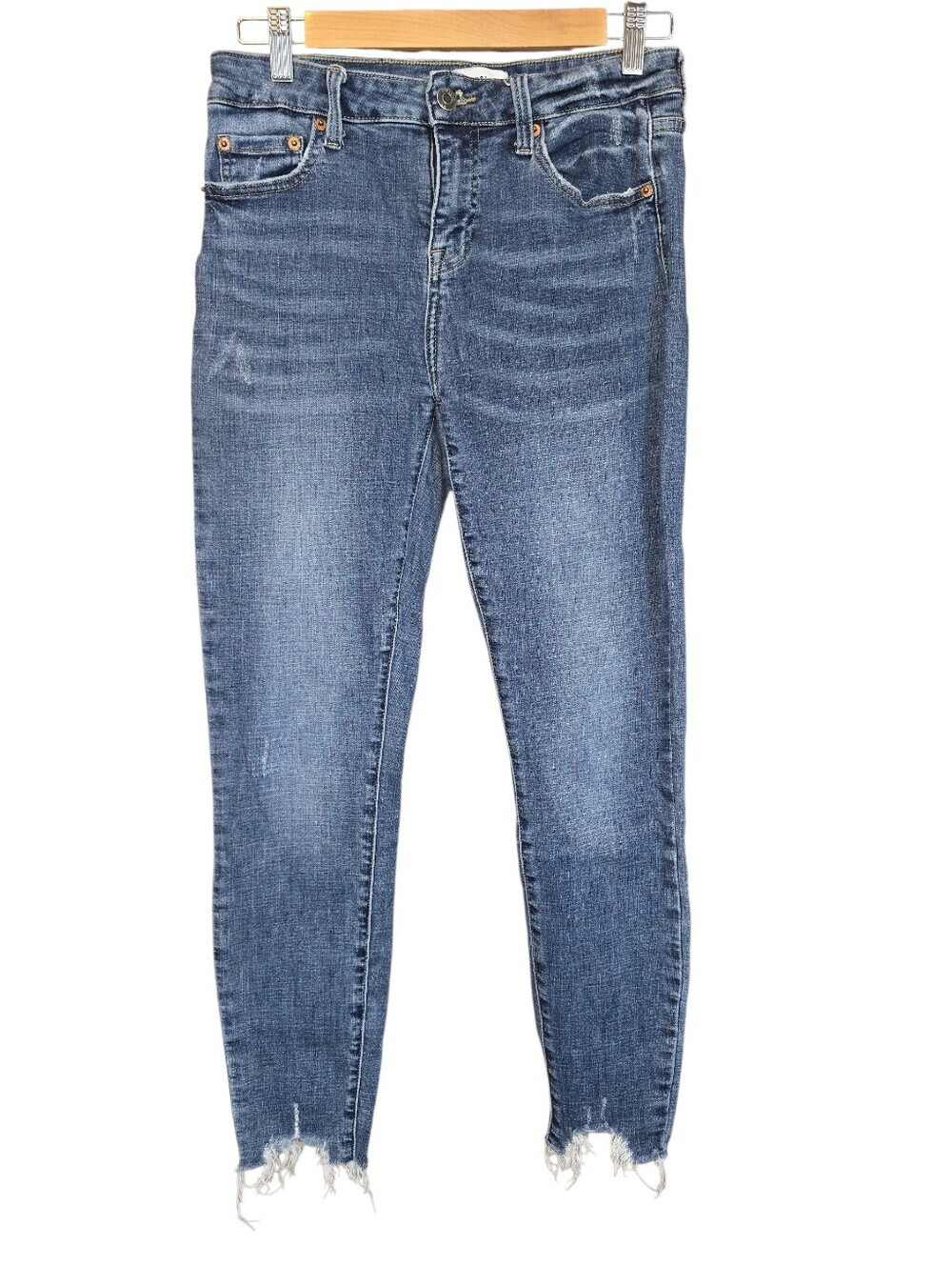 Pistola Distressed Raw Hem Skinny Jeans Medium Wash Stretch Denim Size 27